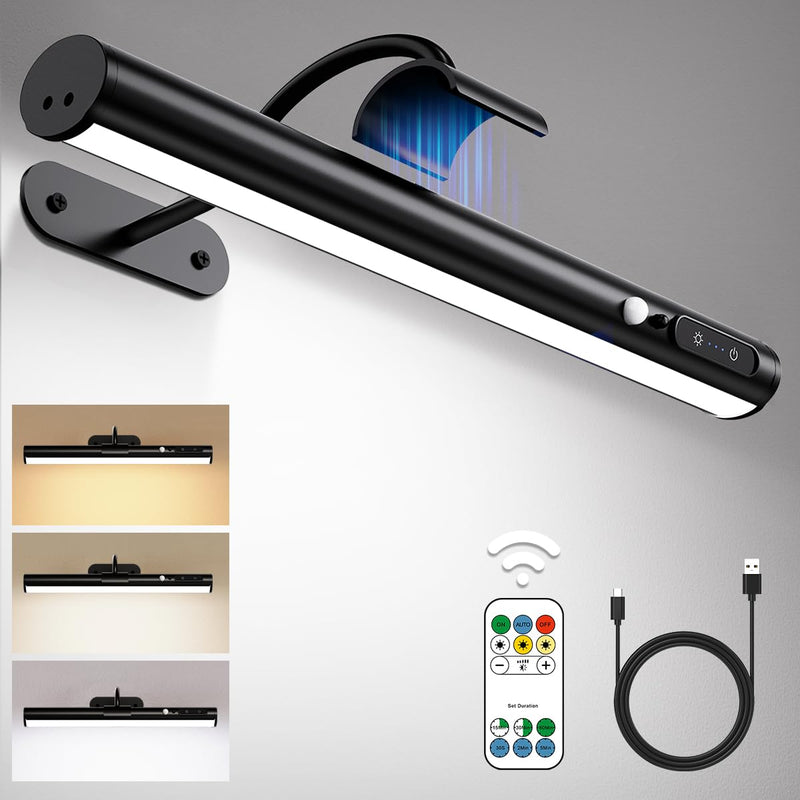 Hapfish Motion Sensor Battery Operated Wall Sconce, Wireless Picture Lights for Wall, Rechargeable Magnetic Art Lighting with Remote Control, Battery Picture Light for Poster Dartboard Mirror - Black Motion Sensor Black