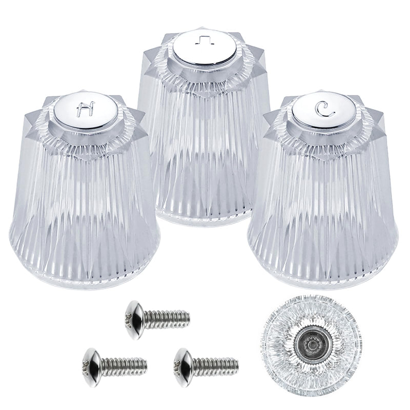 Shower Knobs 3 Piece Replacement Compatible with Price Pfister Windsor Tub and Shower Faucets, Shower Faucet Handle Replacement, 3 Pieces Hot Cold and Diverter Shower Handles Replacement,Clear Acrylic