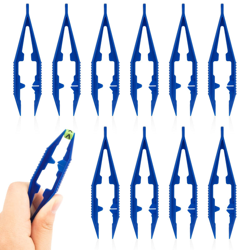 10PCS Plastic Fuse Beads Tweezers, Blue Plastic Tweezers for Handmake Beads Crafts for Kids, Bead Tweezers & Craft Tweezers for Bead Making Family School Beading Project Home Classroom