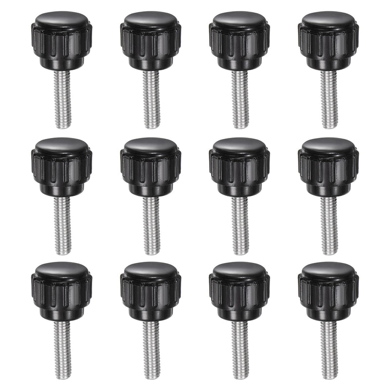 uxcell 12pcs Knurled Clamping Knobs M4 x 16mm Metric 304 Stainless Steel Male Thread Thumb Screw on Type 14mm Plastic Round Head Threaded Hand Bolt Stud Knobs Black M4 x 16mm x 14mm