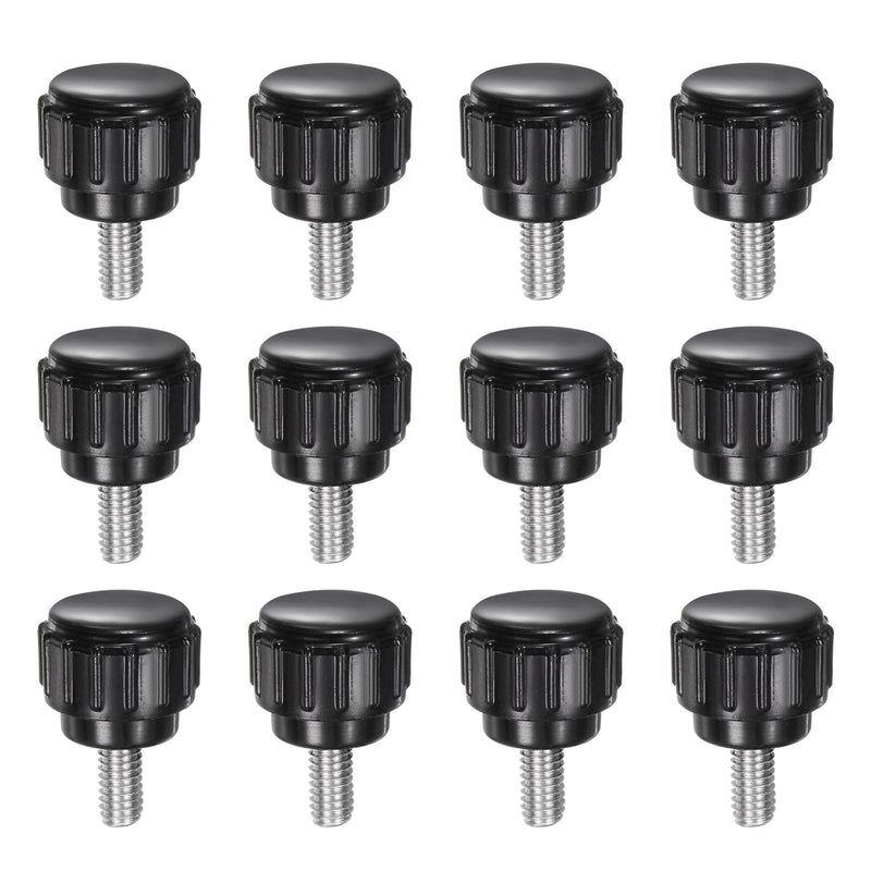 uxcell 12pcs Knurled Clamping Knobs M4 x 8mm Metric 304 Stainless Steel Male Thread Thumb Screw on Type 14mm Plastic Round Head Threaded Hand Bolt Stud Knobs Black M4 x 8mm x 14mm