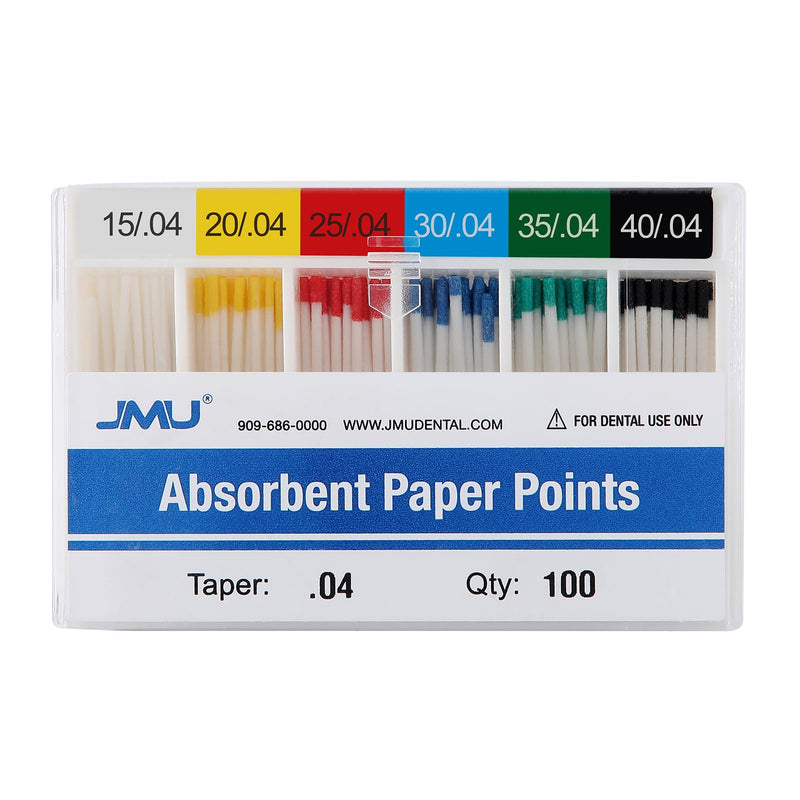 JMU Absorbent Paper Points .04 Taper #15-40 Assorted, Spill-Proof Box, 100pcs/Pack