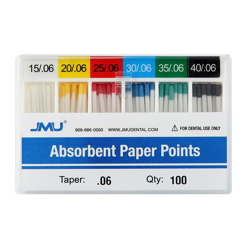 JMU Absorbent Paper Points .06 Taper #15-40 Assorted, Spill-Proof Box, 100pcs/Pack