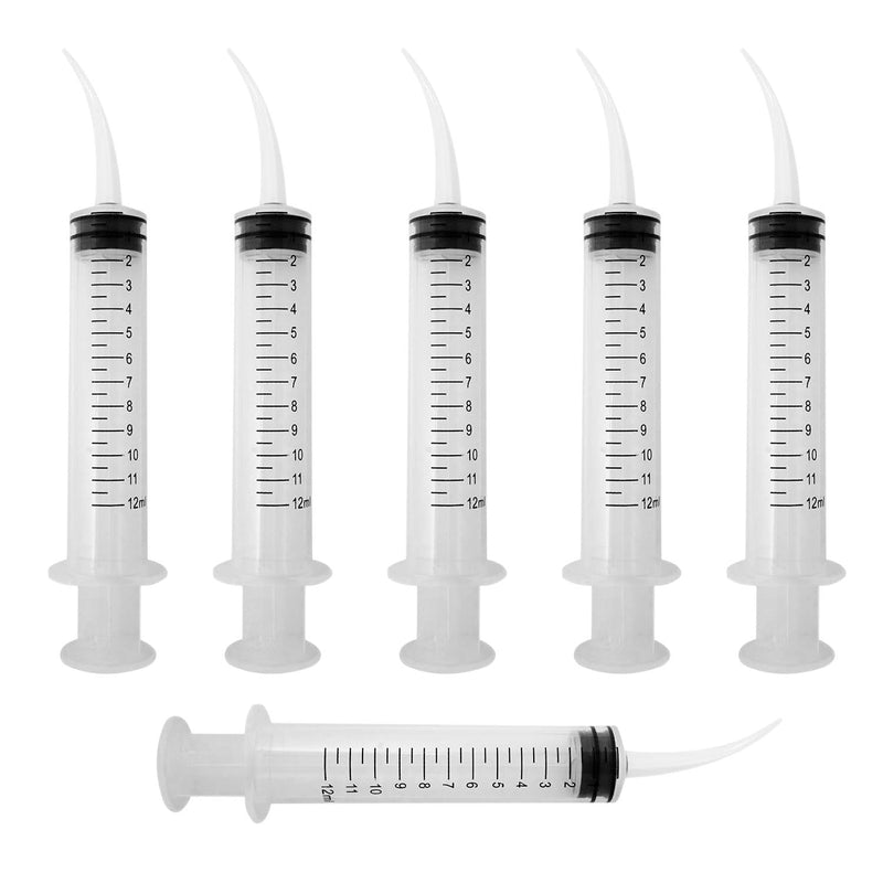 6PCS Pet Feeding Syringe Transparent Aseptic with Measurement 12ml Water Liquid Food Supply Feeding Dosing Device for Birds Dogs Cats Gardening Rinse (Curved Tip 6PCS)