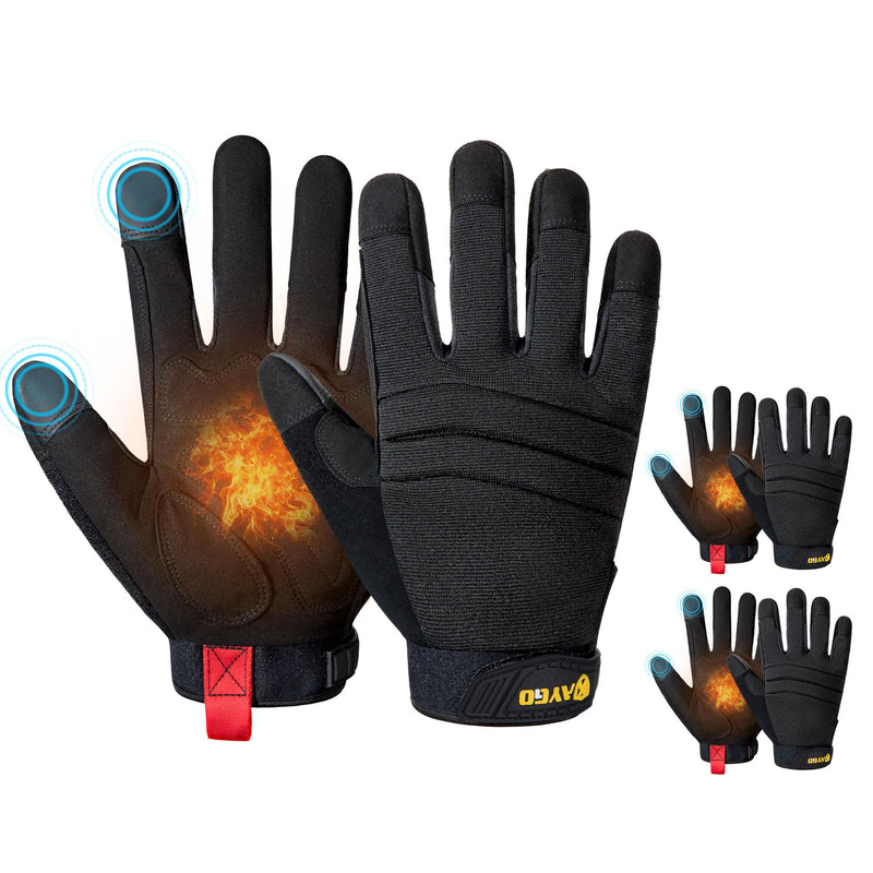 KAYGO Insulated Mechanic Work Gloves,3 Pairs KG127W Winter Thermal Safety Work Gloves for Men and Women, Double Lining,Heavy duty,Improved dexterity,Excellent Grip,Ideal for outdoor jobs,XL Black-thermal X-Large (Pack of 3)