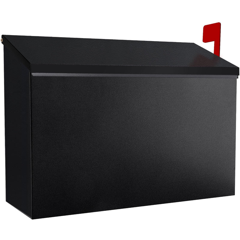 Wall-Mount Mailbox with Flag Metal Mail Box for Outside Large Capacity Rust-Proof Post Box for House Use, 14.2” x 4” x 9.5”, Black