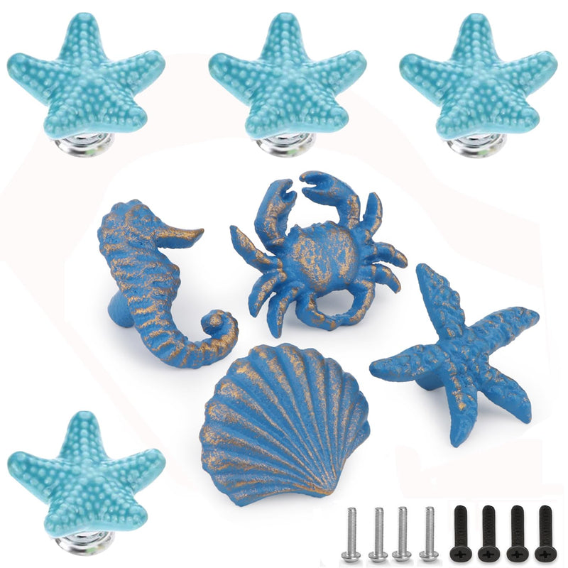 Ocean Coastal Theme Cabinet Knobs Starfish Drawer Knobs Beach Kitchen Knos for Cabinets Blue 8Pcs