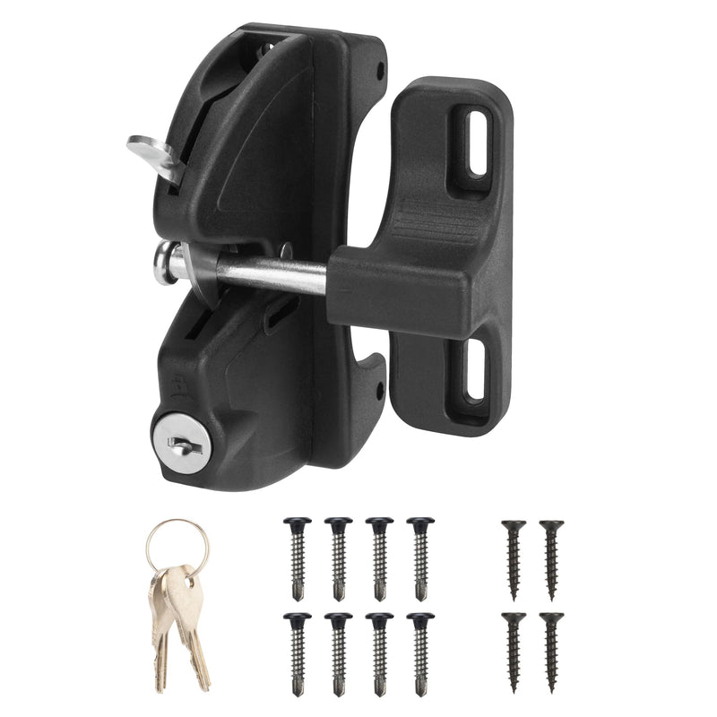 Key Lockable 2 Sided Gate Latch Key,Self Locking Gate Latch Gate Fence Lock for Outdoor Gates,Locking Gate Door Lock Fence Latch Gate Hardware for Metal,Wood,Vinyl Fence,Black Finish