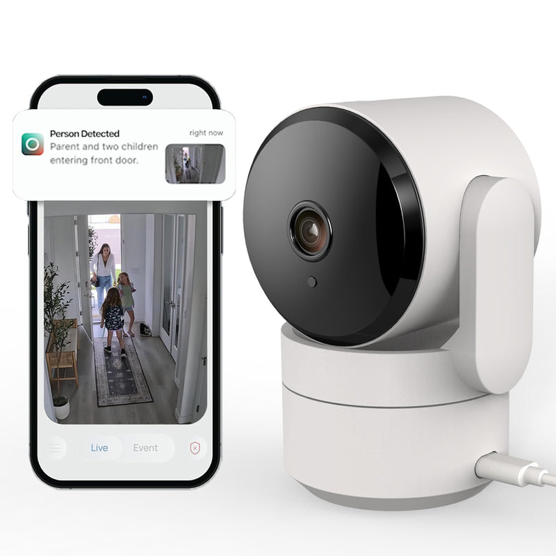 Indoor Pan/Tilt Home Security Camera, 360° Plug-in, Night Vision, 2.4GHz Wi-Fi, 2-Way Audio, Smart Gen AI Motion Detection, Pet Camera with Phone App, Home Camera (White) White