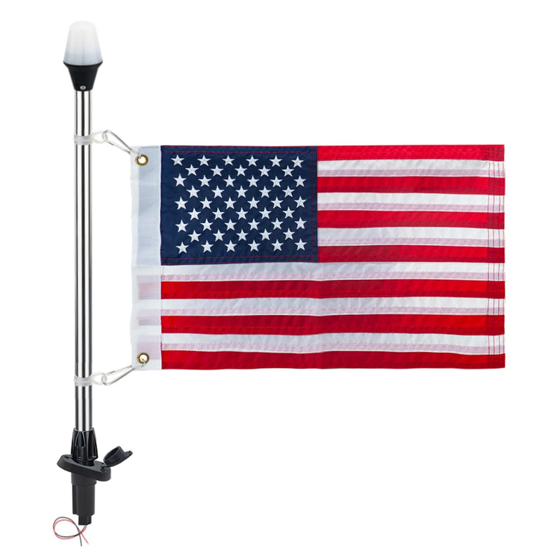 Pactrade Marine Navigation Lights for Boats LED - 24-Inch White LED Stern Light/LED Anchor Light with Removable Angled Base and American Flag 12x18 Inches (193 LM, 2 NM) | Boat Navigation Lights Model C (193 LM)