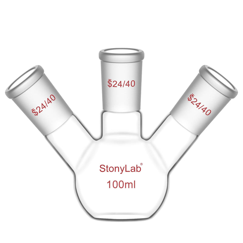 stonylab 3 Neck Flat Bottom Flask, High Borosilicate Glass, 24/40 Standard Taper Joint, Chemistry Laboratory Reaction Flask, 100 ml Capacity