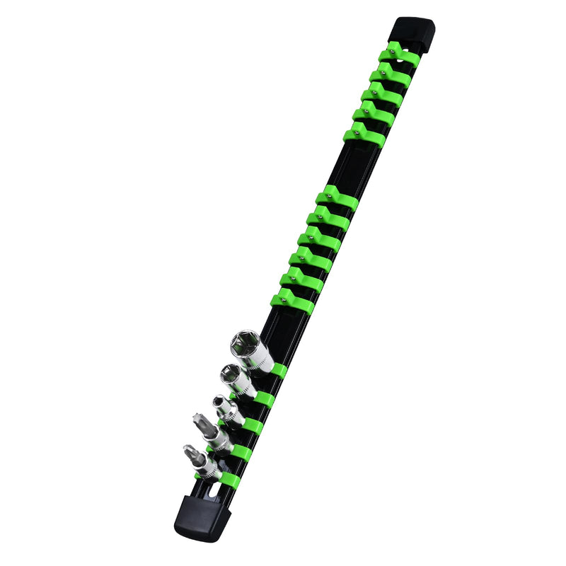 Socket Organizer, 1/4-Inch Drive Heavy Duty Socket Holder Kit ABS, Socket Rail 1/4-Inch x 16 Clips Green 1PC 1/4x1