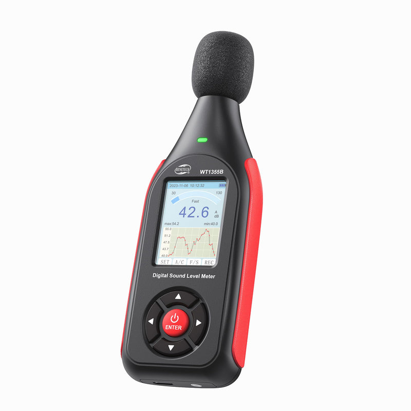 Decibel Meter, Sound & Noise Decibel Level Reader Monitor, SPL Meter 30dB to 130dB(A) with Record, Visual Alarm, A/C Weighted, Rechargeable for Home, Classroom GT1355B