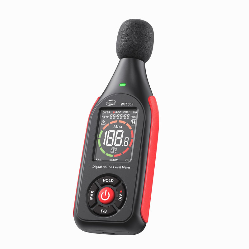 Decibel Meter, Sound & Noise Decibel Level Reader Monitor, SPL Meter 30dB to 130dB(A) with Record, Visual Alarm, A/C Weighted, Rechargeable for Home, Classroom GT1355