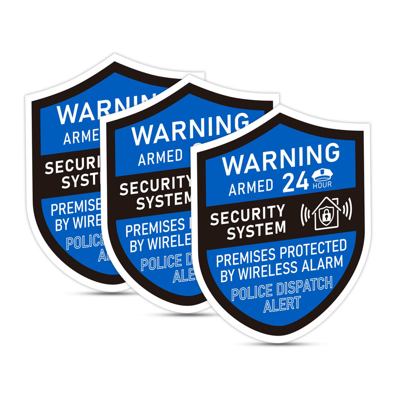 3PCS Security Alarm System Sign for Home，Self-Adhesive Weatherproof 24 Hours Security Warning Sticker ，Safety Protection System for House Doors and Windows，Business Indoor & Outdoor Use 2.8x2.4 In Blue Security Warning 03 - NewNest Australia