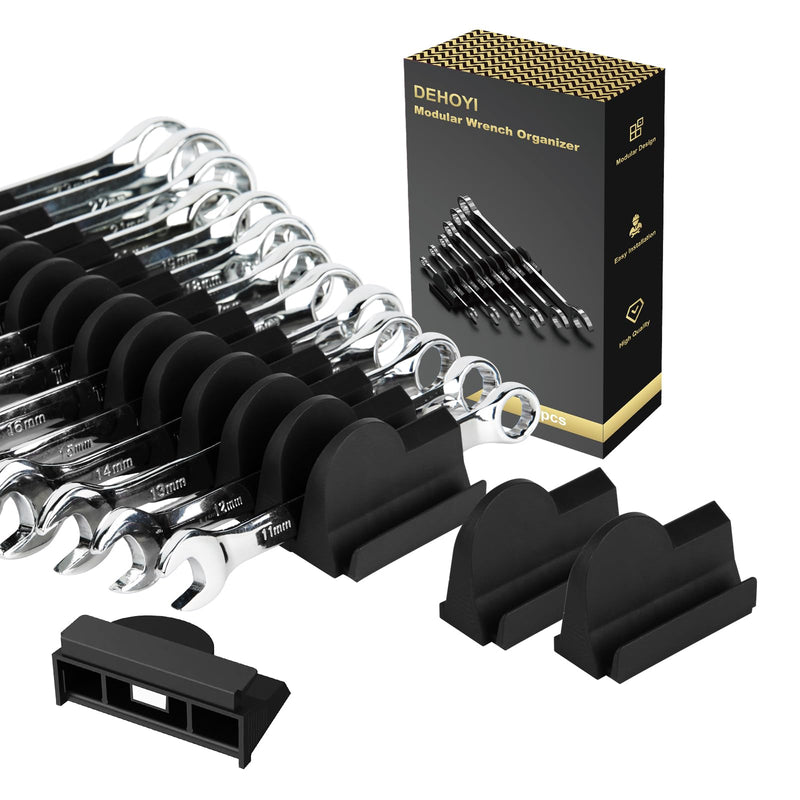 24pcs Magnetic Modular Wrench Organizers for Tool Drawers - Wrench Rack with Metric&SAE Labels,Tool Storage Holder with Magnet.Gift for father, brother&boyfriend (Black with magnets) Black with magnets