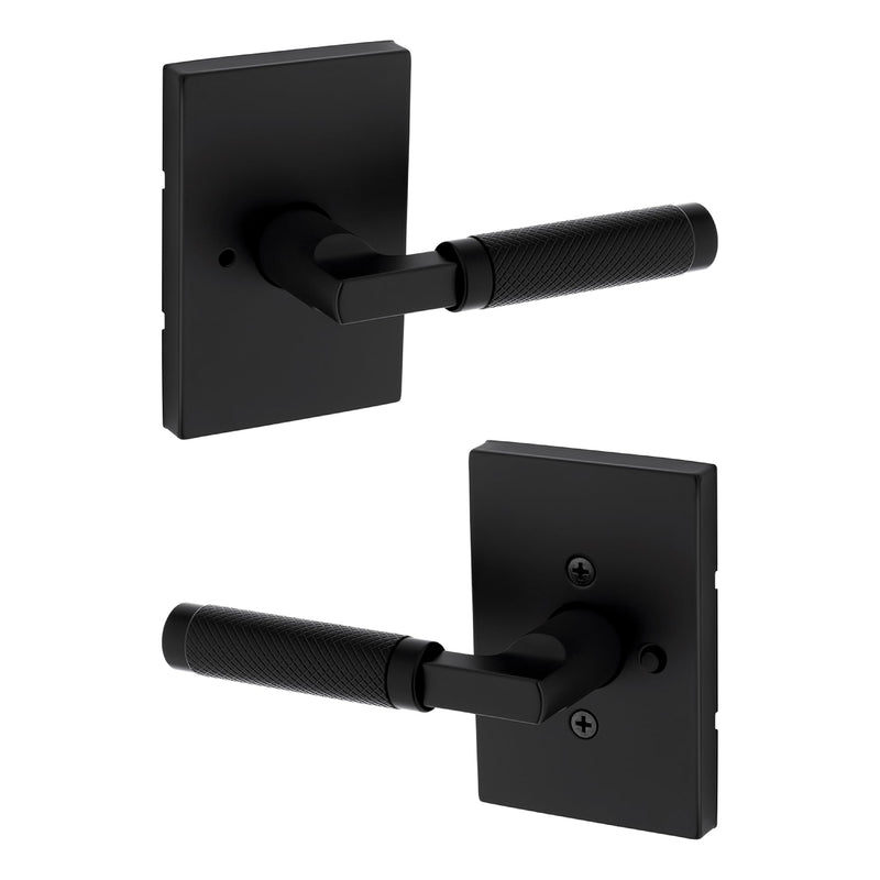 Kwikset Prava Interior Privacy Door Knurled Handle with Lock, Door Lever for Bathroom and Bedroom, Matte Black, Reversible Keyless Push Button Lock Door Lever, with Microban Protection