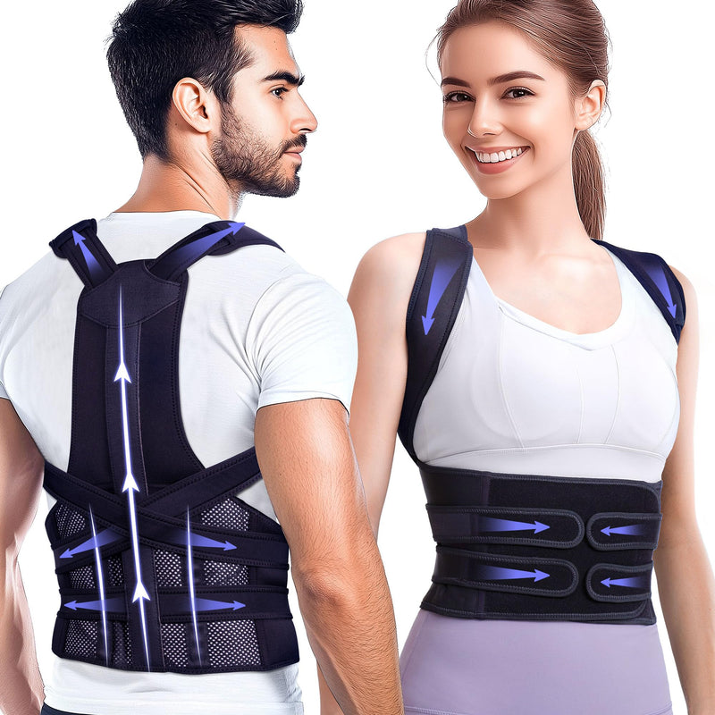 Posture Corrector for Women and Men, Upgraded Full Back Brace Support, Adjustable Shoulder Straightener for Improving Back Posture, Relief for Upper and Lower Back, Lumbar, Neck, Shoulder Pain Black Medium