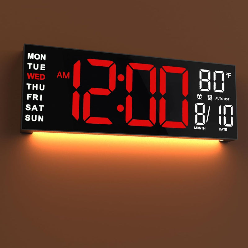 JALL 16" Large Digital Wall Mount Clock, Count Down Timer, Alarm, Big LED, RGB Color, DST, Temperature for Living Room Classroom Desk, Xmas, Birthday Gift for Senior Mom Dad (Red White, 16 inches) Red White