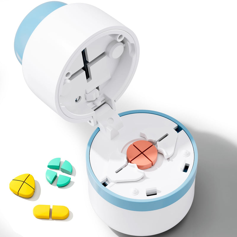 Pill Cutter 1/4 - Pill Splitter with Stainless Steel Blade for Cutting Small Pills or Large Pills in one Fourth, Suitable for Cuting Vitamins, Tablets (1-4 Blue) 1-4 Blue