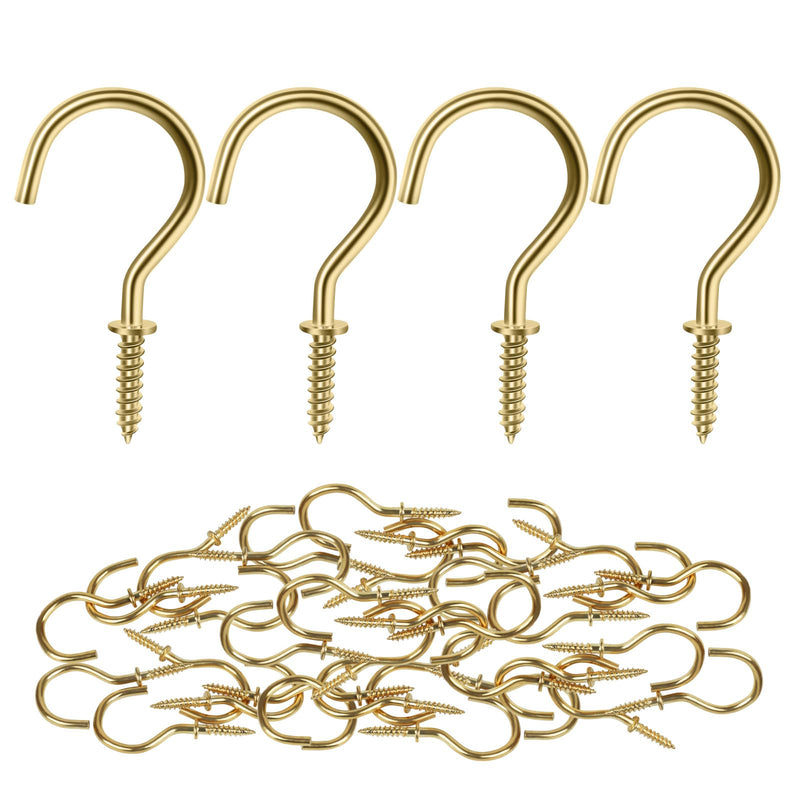 MewuDecor Screw Hooks, 1" Wood Wall Ceiling Hooks Plant Hooks Indoor Outdoor for Utensils Plants Baskets Lights Wreaths, Gold, 50 PCS 1 Inch - NewNest Australia