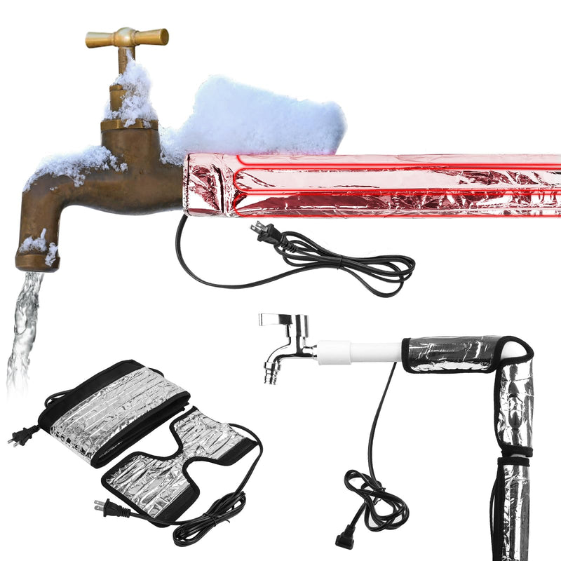 2 Pcs Heat Tape for Water Pipes, 38.5" x 6" Heat Blanket for Straight Water Pipe, 9.75’’ x 5.5’’ Heated Wrap for Turning/Curved Water Pipe, Heating Tape Pad 110V Max Temp 140°F Prevent Water Freezing