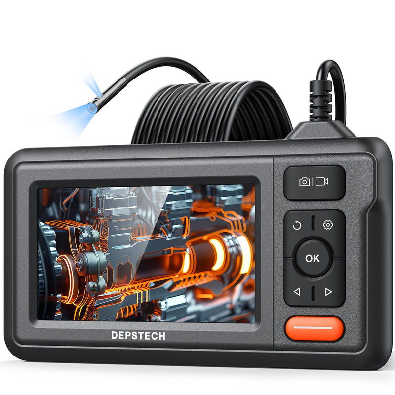 DEPSTECH Dual Lens Borescope, HD Endoscope Camera with Light, 4.3'' IPS Screen Inspection Camera, IP67 Waterproof Drain Pipe Camera, 16.5ft Semi-Rigid Snake Camera Cable for Car Wall Plumbing HVAC