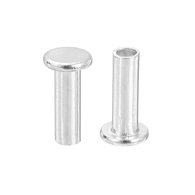 uxcell 200Pcs Semi Tubular Rivets, 3mm x 9mm Aluminum Round Flat Head Semi-Tubular Rivet Metal Stud Rivet for Industry Household Repairing Fastening, Silver 200