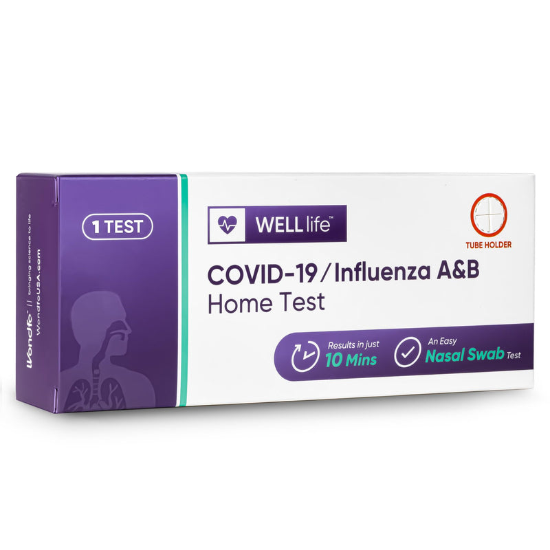 WELLlife COVID-19/Influenza A&B Home Test, Easy-to-Use OTC Flu & Covid Home Test, Fast 10-Min Results with Non-Invasive Nasal Swab, FDA EUA Authorized -[1 Test]