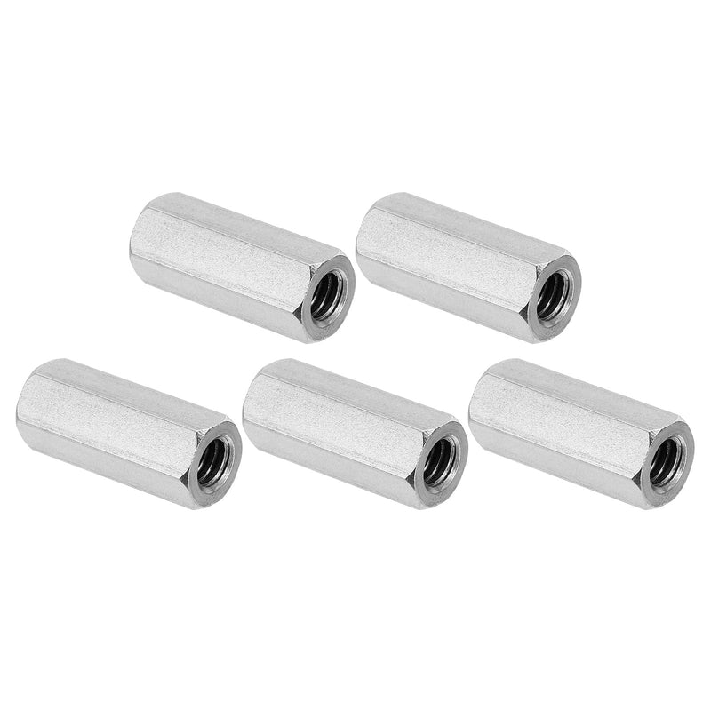 PATIKIL 1/4"-20 UNC 304 Stainless Steel Hex Coupling Nuts, 5Pcs 1" Length Fully Threaded Rod Coupling Nut Studding Connector Fasteners, Silver Tone 1/4"-20 x 1" 5