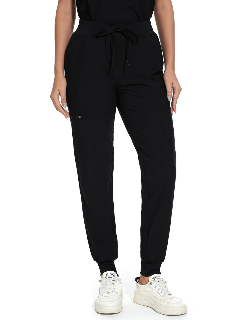 COZYFIT Scrub Pants for Women - Cargo Pants Scrubs with 7 Pockets,Soft Stretch Black Medium