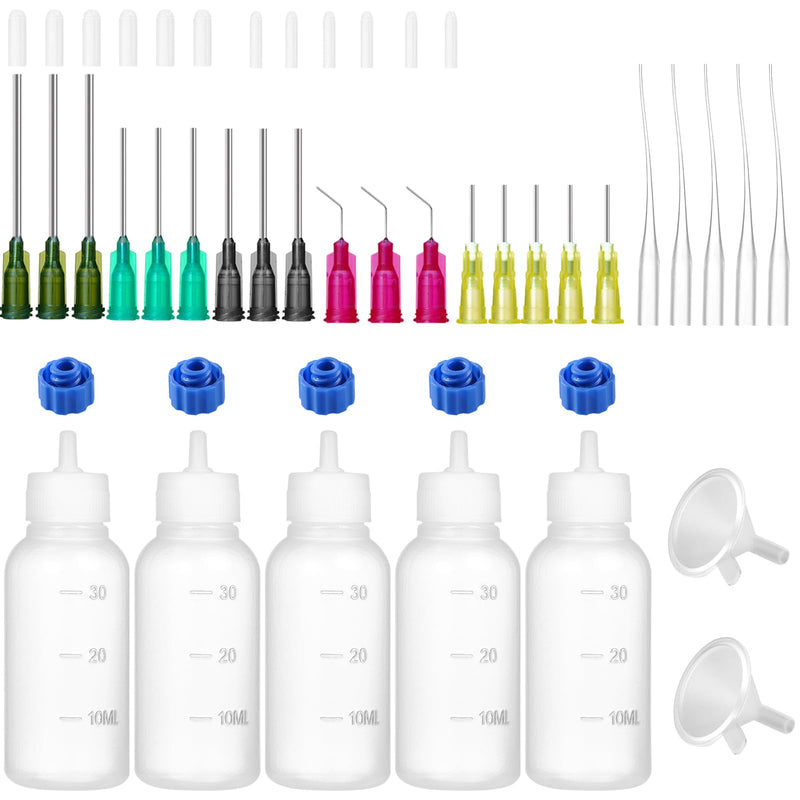 30ml Glue Precision Tip Applicator Bottle,Needle Tip Squeeze Bottle with 14ga 16ga 18ga 20ga 25ga Blunt Needle Oiler and Storage Caps 30ml
