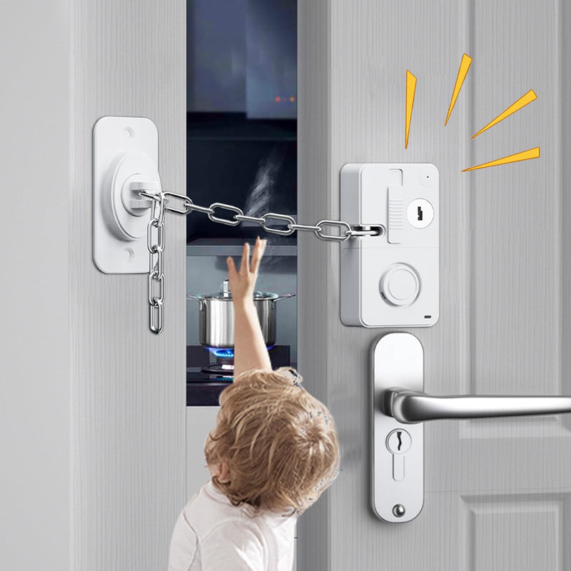 Child Door Lock with Abnormal Alarm (White 2Pack),Door Locks for Kids Safety, for Door Monkey, Child Proof Door Lock, Drawers and Child Safety Cabinet Locks, 3M Adhesive No Drilling White 2Pack
