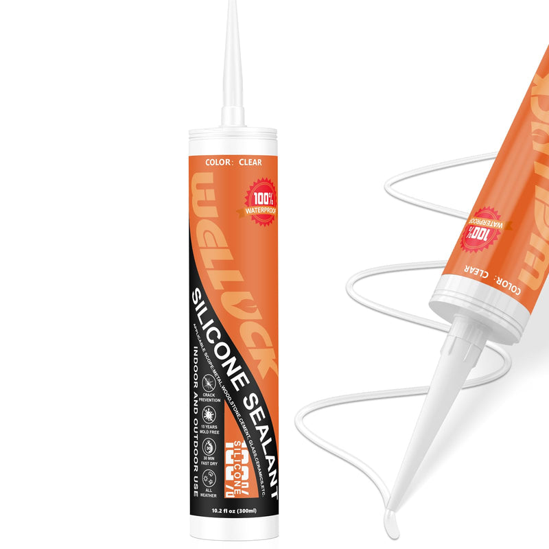 WELLUCK Clear Silicone Caulk, 100% Waterproof Caulking Silicone Sealant Flexible Cartridge Adhesive for Kitchen, Bathroom, Window, Door, Glass, Bathtub, Shower, RV, Auto Leak Sealing (10.2 OZ, 1Pack) 1