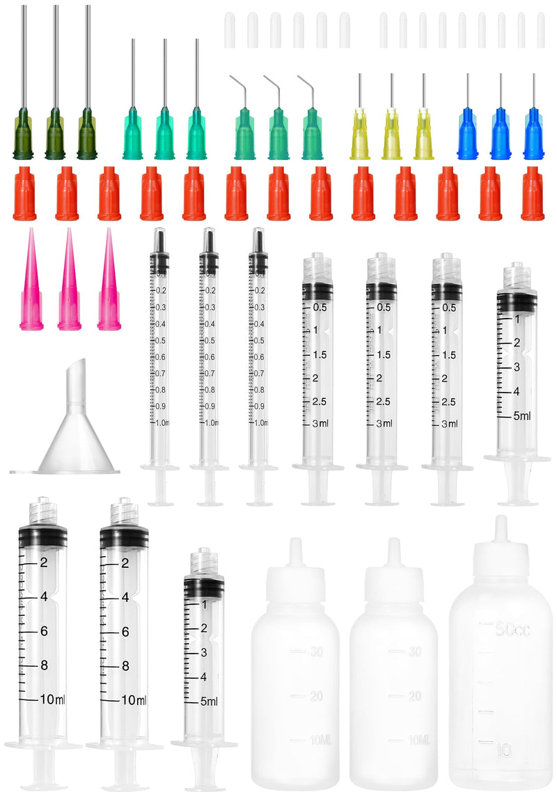 Glue Syringe Needle Tip Squeeze Bottles Set (1ml-50ml), 14G-22G Blunt Needle Tip with Caps, Precision Glue Applicator for Oil, Ink and Art Crafts 1ml-3ml-5ml-10ml-30ml-50ml