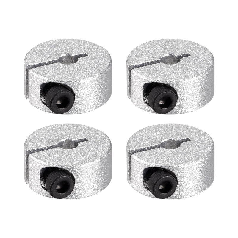 PATIKIL Bore 6mm Single Split Shaft Collar 20mm OD 8mm Thickness, 4 Pack Aluminum Alloy Locking Collar Clamp Style with Set Screw for Machine Tools Industry, Silver 6mm/1/4inch