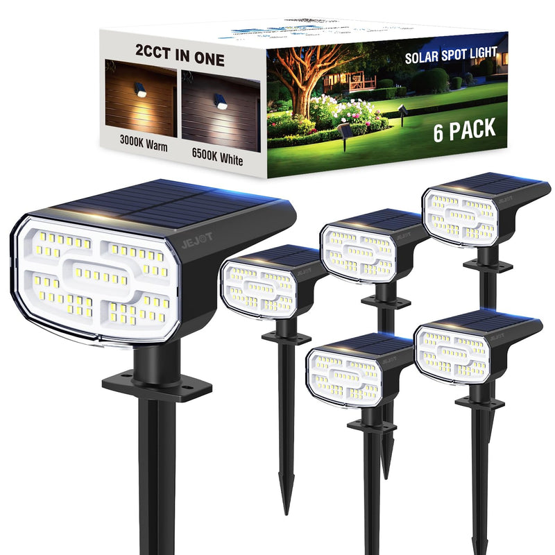 Solar Spot Lights Outdoor Waterproof IP65,6 Pack,2CCT(3000K/6500K), Super Bright LED, 4 Lighting Modes Selectable, Solar Powered Yard Garden Solar Spot Lights for Outside Landscape Auto On/Off 2CCT-Warm&Cool 6 Pack
