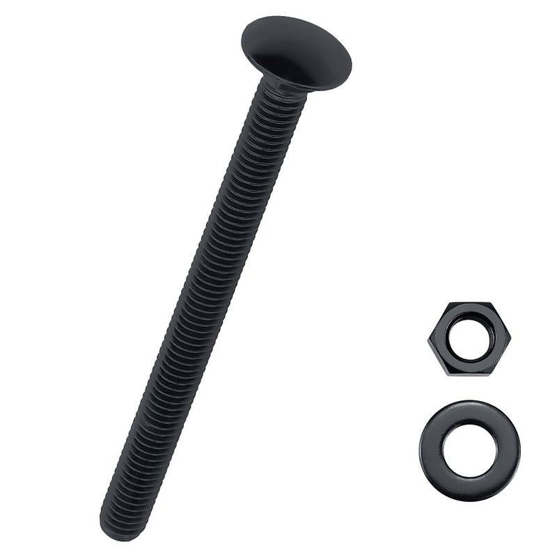 1/4-20 x 3 Black Carriage Bolts with Nuts and Washers Kits (10 Sets), 304 Stainless Steel 18/8, Black Finish, Round Head, Square Neck, Heavy Duty Bolts, Indoor Outdoor Fastening Bolts, Fayeploo 1/4-20 x 3"