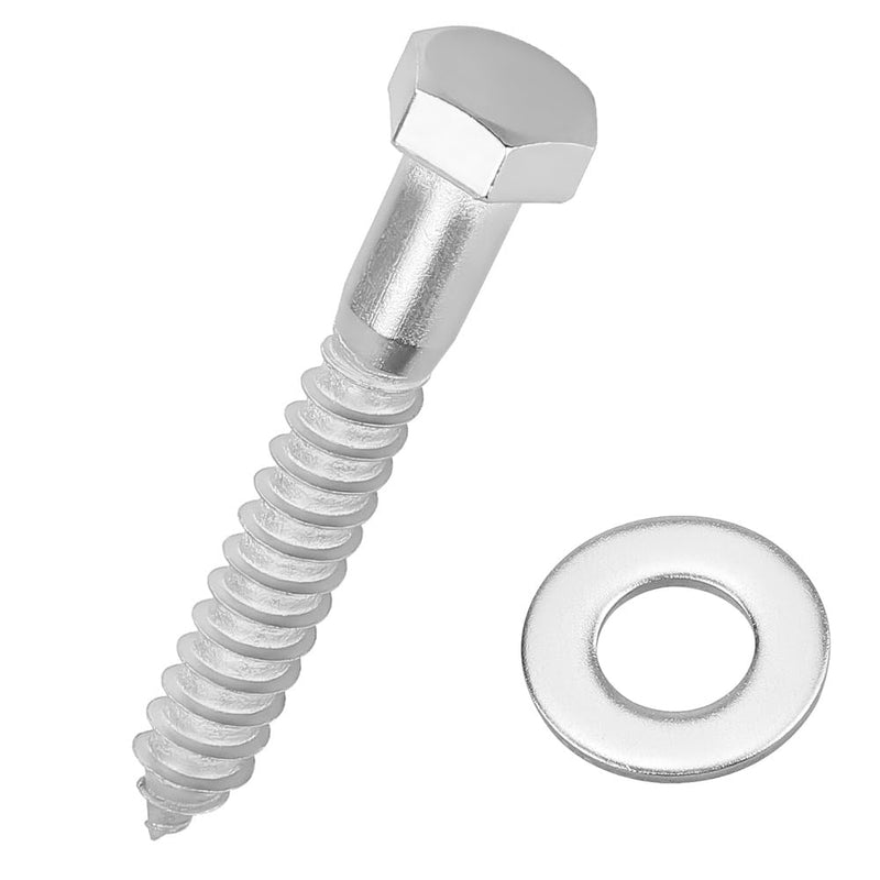 1/4 x 3 Hex Head Lag Screws Bolts with Flat Washers (10 Sets), 304 Stainless Steel 18/8, Partial Thread, Deck Screws, Heavy Duty Hex Head Wood Lag Screws, Fayeploo 1/4 x 3"