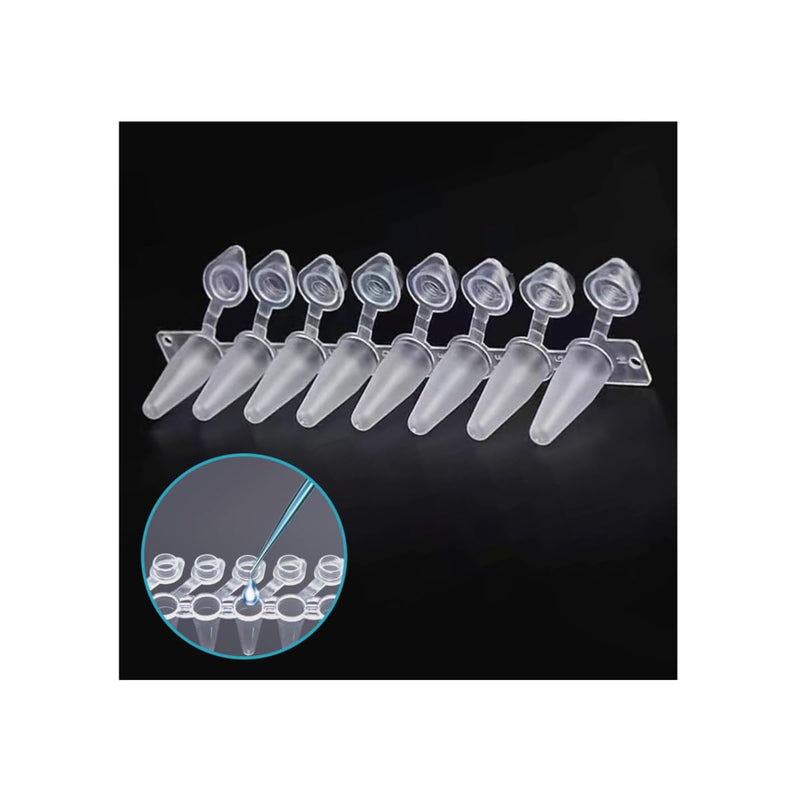 PCR Tubes - 0.2ml PCR Tubes Thin Wall ，8-Strip PCR Tubes with Shinged Flat Caps （125 Strips/Box)