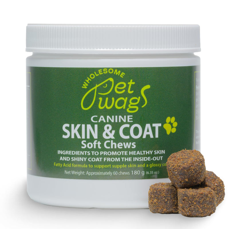 Canine Skin & Coat Soft Chews | Dog Vitamins and Supplements, with Fish Oil, Biotin, Vitamin A & D3, Promotes Skin Health, with Omega-3 Fatty Acids | 60 Chews (180 g, 6.35 oz.) - PawsPlanet Australia