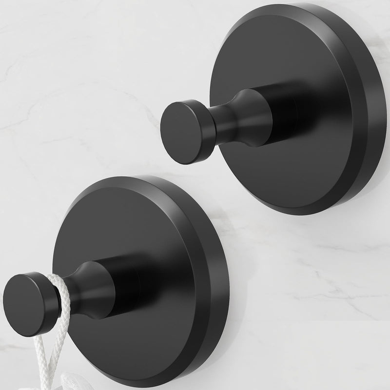 JUYSON Suction Cup Hooks for Shower, Towel Hooks for Bathrooms, Adhesive Shower Suction Hooks for Windows, Glass, Mirror, Tile, No Drill Shower Hooks for Hanging Loofah, Robe, Matte Black, 2 Pack