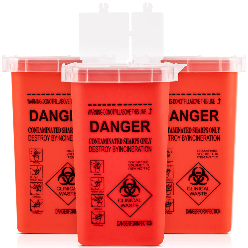 3Quart (3 Pack) Sharps Container for Home Use, Needle Disposal Containers, Biohazard Containers, Syringe Disposal, Small Portable Container for Travel, Professional Sharp Waste Disposal