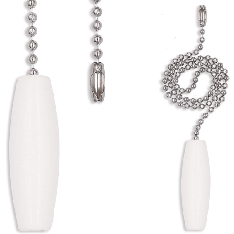 2 Pack 12-inch Ceiling Fan Pull Chain, 3mm Beaded Ball Chains White Wooden Decorative Pendant Extension Chains for Ceiling Light Lamp Fan Chain 2