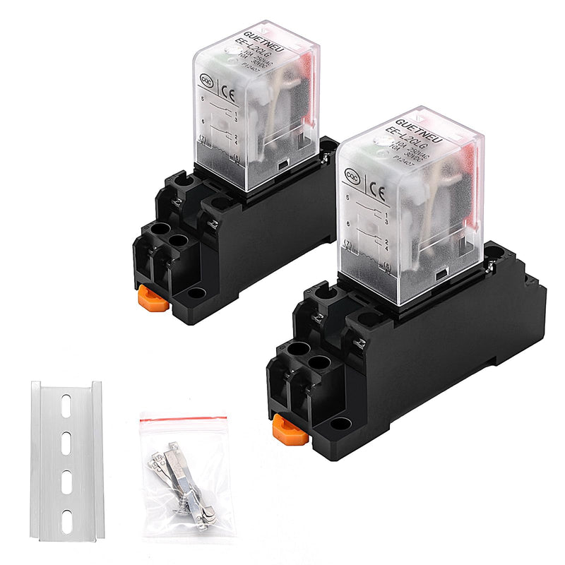 2 Pcs Electromagnetic Power Relays, Green Indicator Light, 8-Pin DPDT 10 A 24 VDC Relay with Plug-in Terminal Socket, DIN Rail Mounted, CQC, CE (EE-L2CLG) 8-Pin 24 VDC