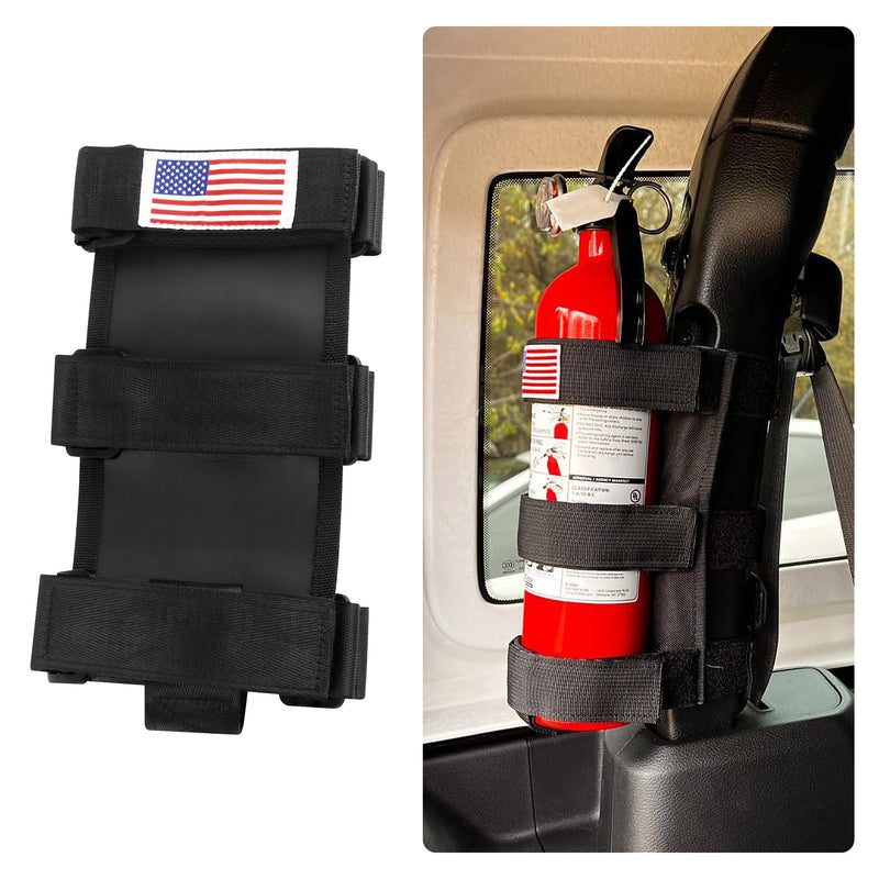 Roll Bar Car Fire Extinguisher Mount with American Flag,Fire Extinguisher Holder with Adjustable Straps for Fixing,Universal Car Accessories Fire Extinguisher Mount for Vehicle