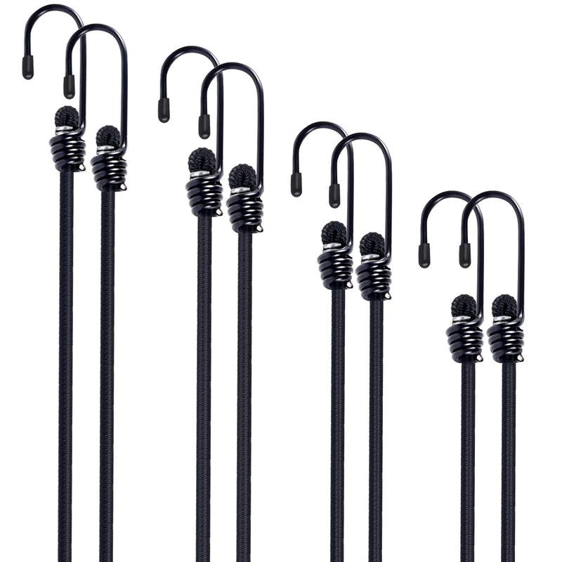 Bungee Cords with Hooks 8 Pack Bungee Cord Includes 12 inches, 18 inches, 24 inches, 31 inches for Bundling Items, Fixing Tarps, Tents, and Carrying Luggage (8, Black, Many Sizes) four sizes