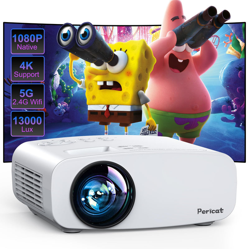 Pericat Portable Outdoor Projector - Upgraded 5G WiFi Bluetooth Compatible with Smartphone, HDMI, USB, AV, Fire Stick, PS5