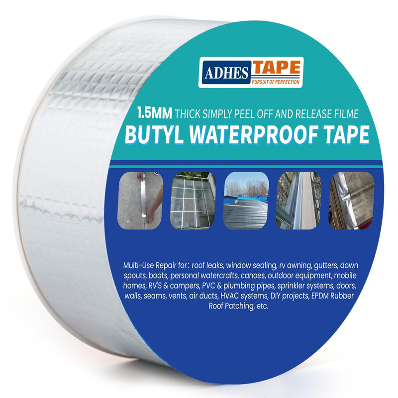 ADHES Extra Thick Butyl Tape 2 Inch x 16 Feet x 1.5mm – 50% Thicker for Superior Waterproof Sealing – Weatherproof Butyl Sealant Tape for RV Repairs, Roof Leaks, Window Seals, Pipe Seals, and More