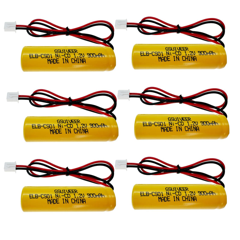 ELB-CS01 1.2 Volt Emergency Exit Battery Ni-CD 1.2v 900mAh Exit Sign Light Batteries Compatible with Unitech AA900mAh OSA268 ELB CS01 Lithonia EXR LED EL M6 Custom-322 (6 Pack)